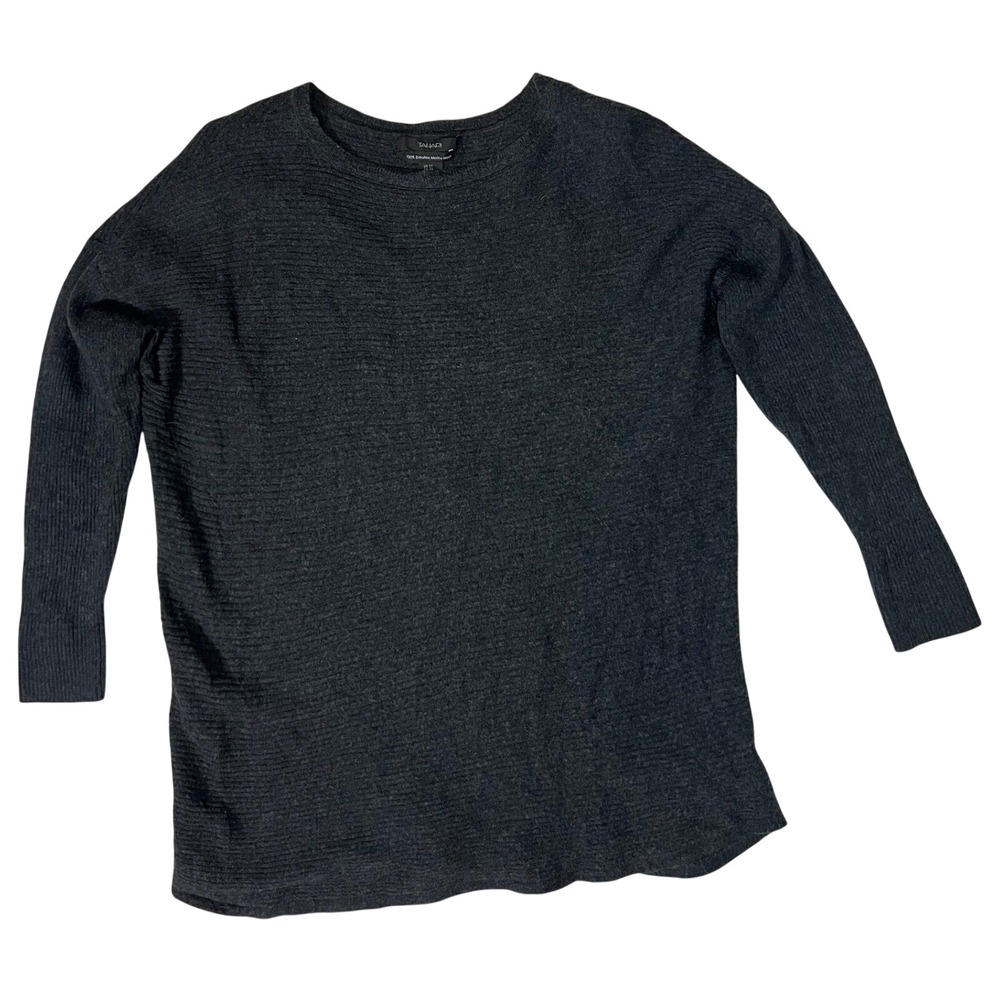 Talhari Women's 2X Dark Gray 100% Extrafine Merino Wool Textured Sweater
